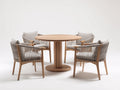 Salon de jardin repas - bois massif-corde tressée-tissu - 125 x 125 x 75 cm - bois naturel-gris-beige clair - style contemporain