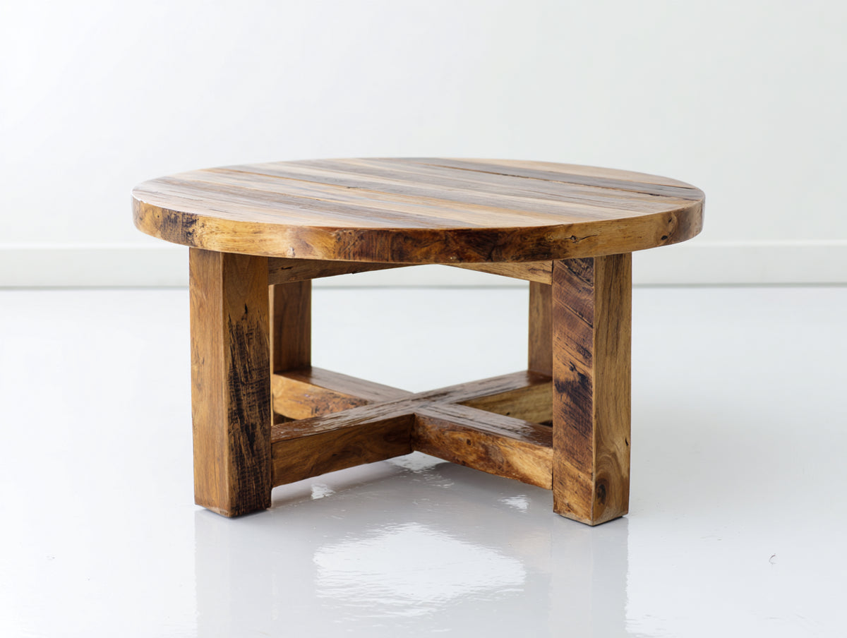 Table de jardin - Bois massif - 100x100x43 cm - Brun miel vieilli - Style campagne