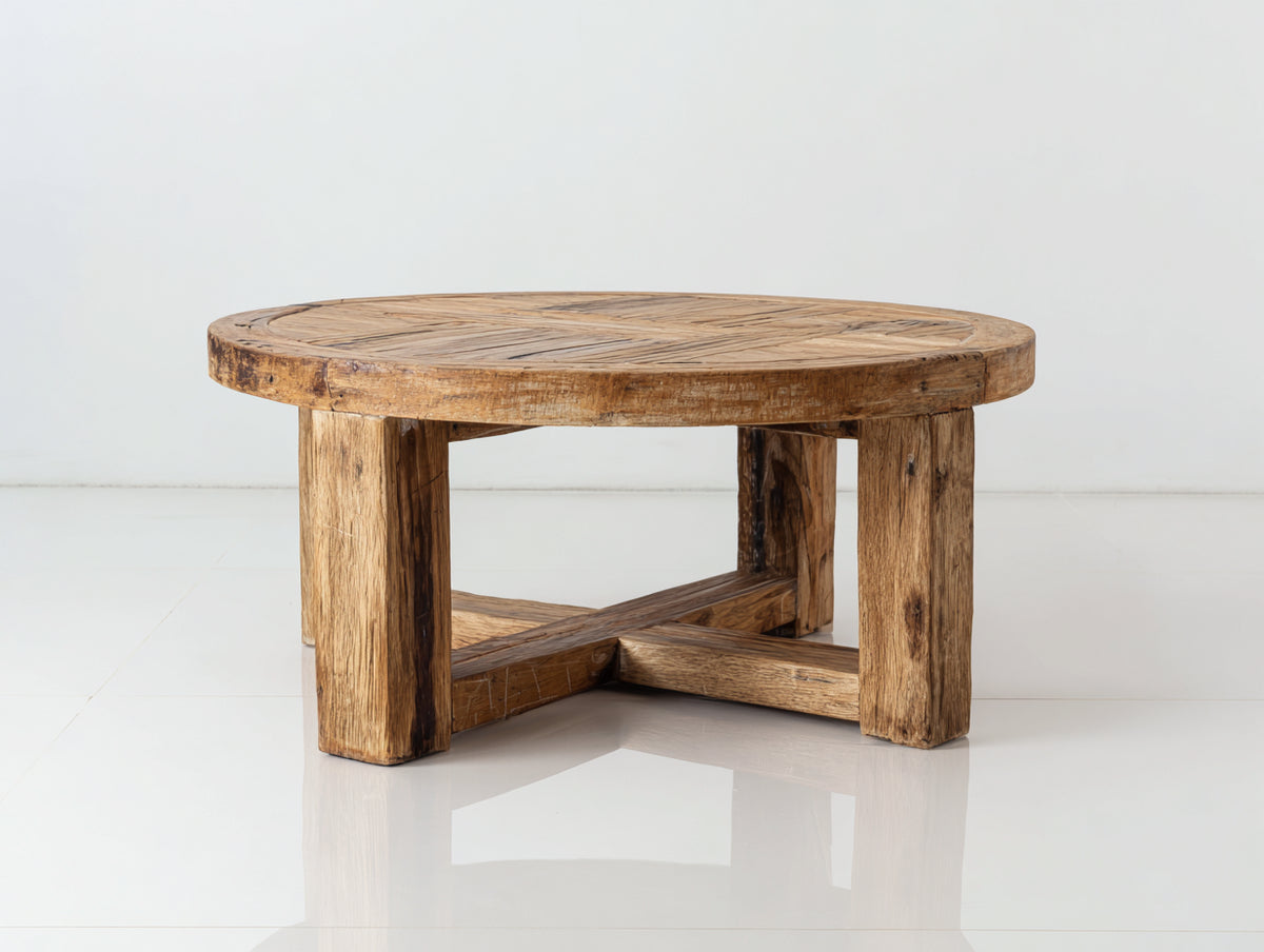 Table de jardin - Bois massif - 105x105x45 cm - Brun vieilli - Style rustique