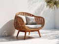 Fauteuil de jardin - Rotin tressé-Tissu - 86x78x82 cm - Marron naturel-Écru - Style bohème