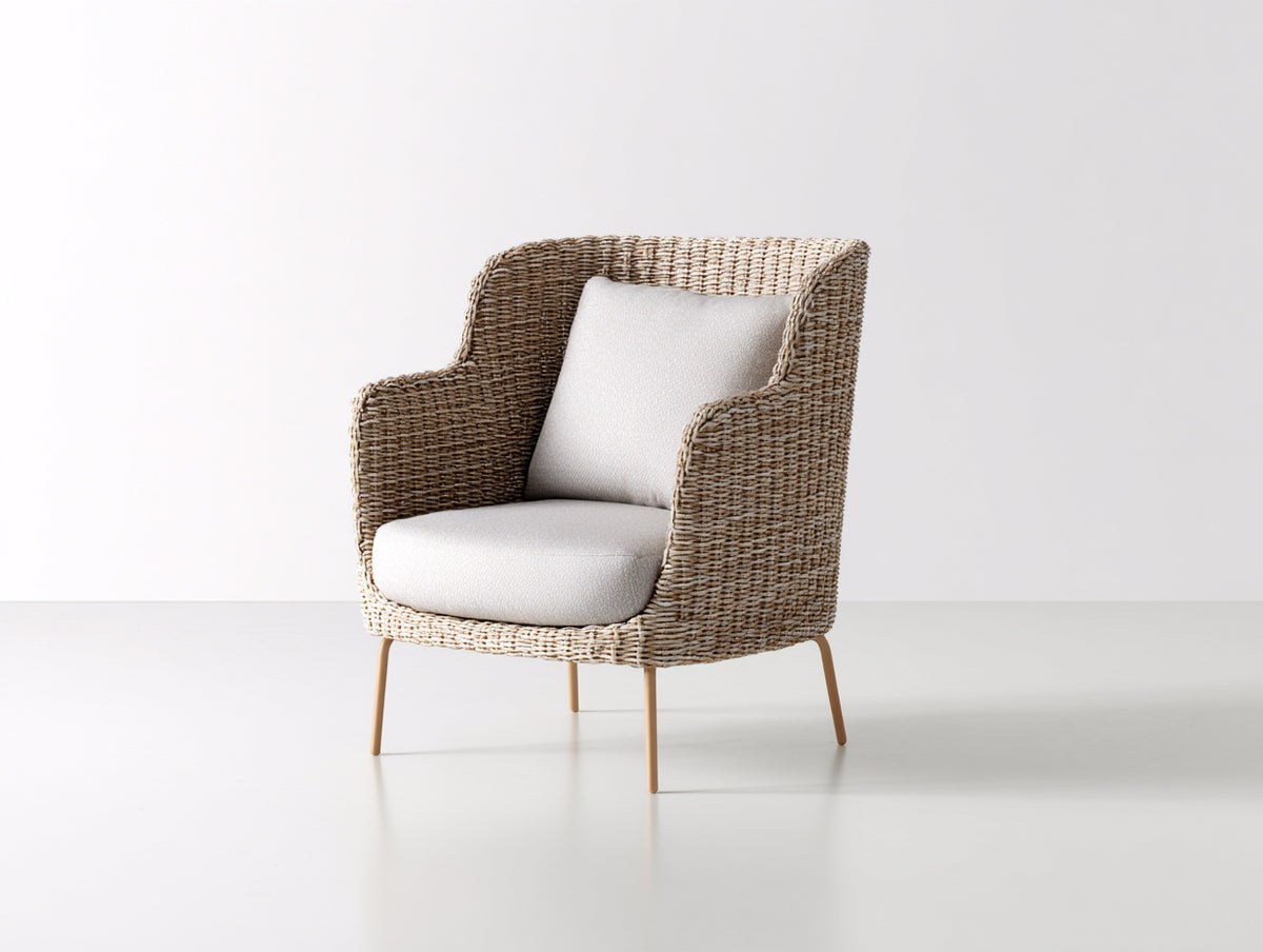 Fauteuil de jardin - Rotin tressé-Tissu - 81x83x101 cm - Gris taupe-Écru - Style élégant