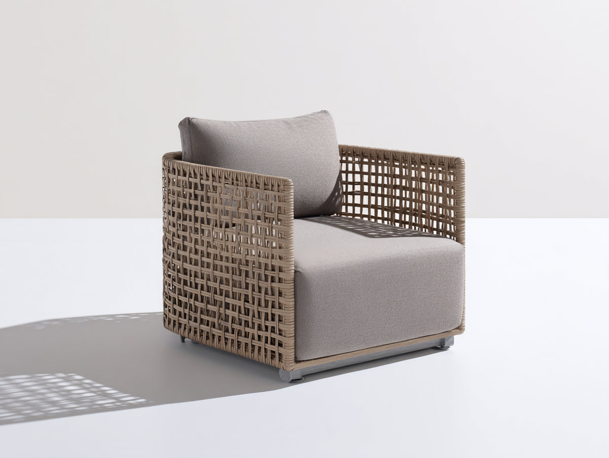Fauteuil de jardin - Rotin tressé-Tissu - 81x79x78 cm - Taupe clair-Grège - Style moderne