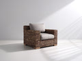 Fauteuil de jardin - Rotin tressé-Tissu - 87x83x80 cm - Brun foncé-Gris beige - Style rustique moderne