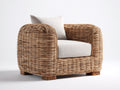Fauteuil de jardin - Rotin tressé-Tissu - 91x87x80 cm - Marron naturel-Écru - Style rustique contemporain