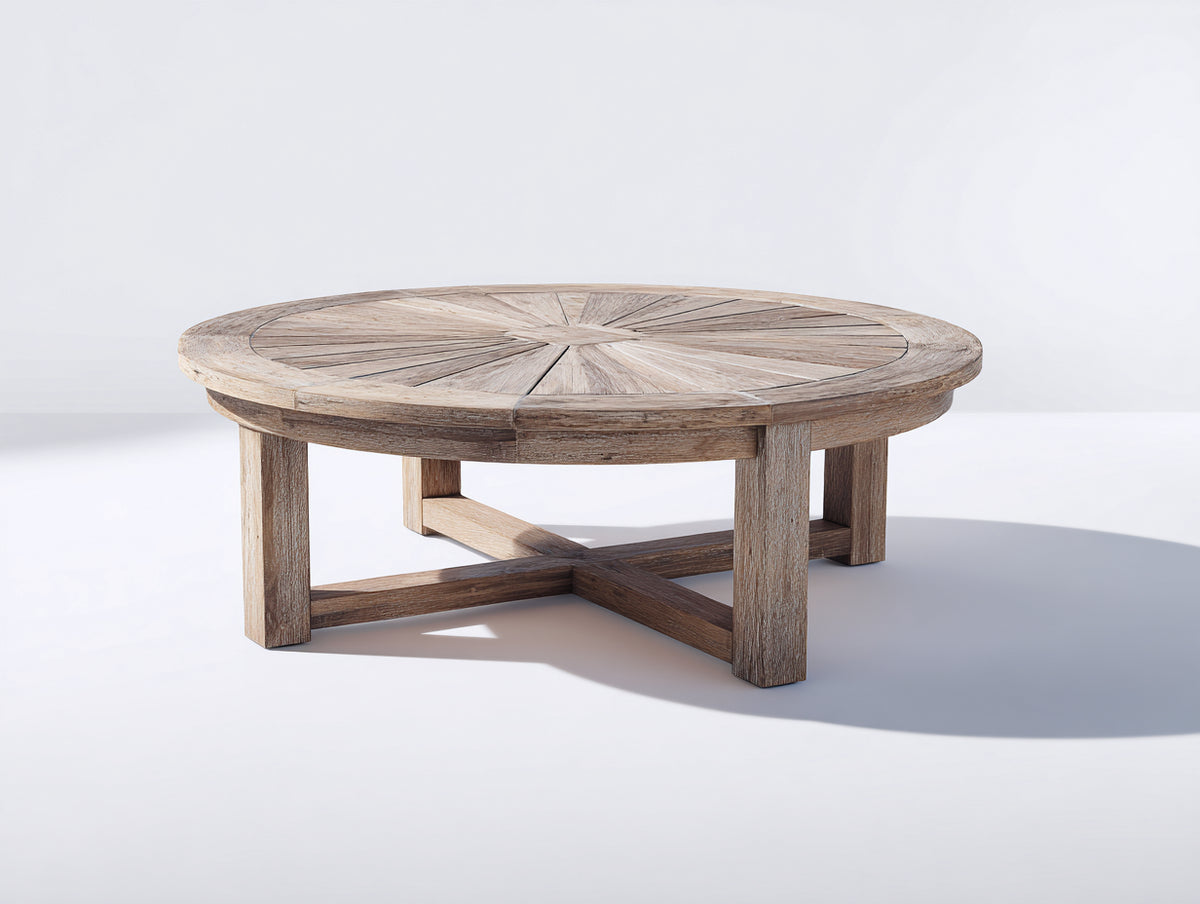 Table de jardin - Bois massif - 120x120x45 cm - Bois vieilli - Style rustique pour espace détente