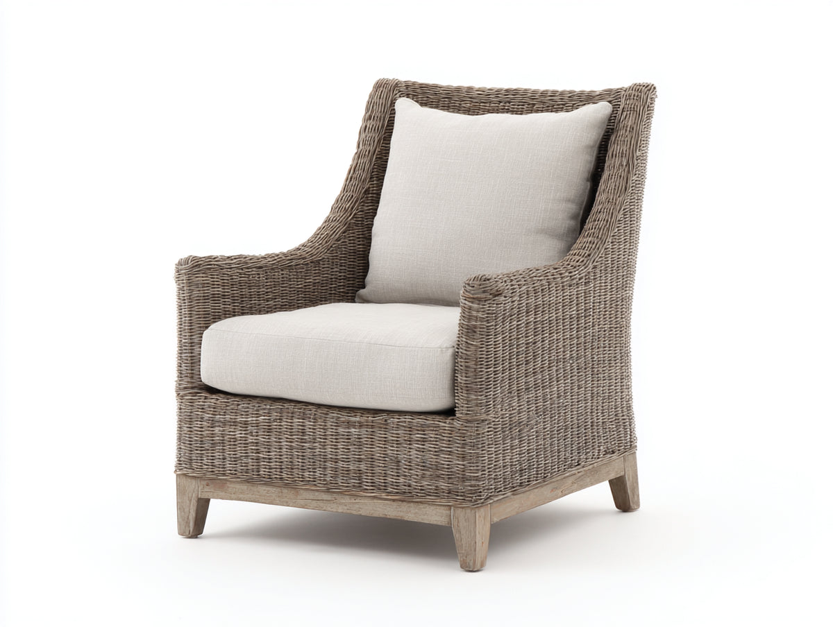 Fauteuil de jardin - Rotin tressé-Tissu - 81x86x108 cm - Gris taupe-Écru - Style classique